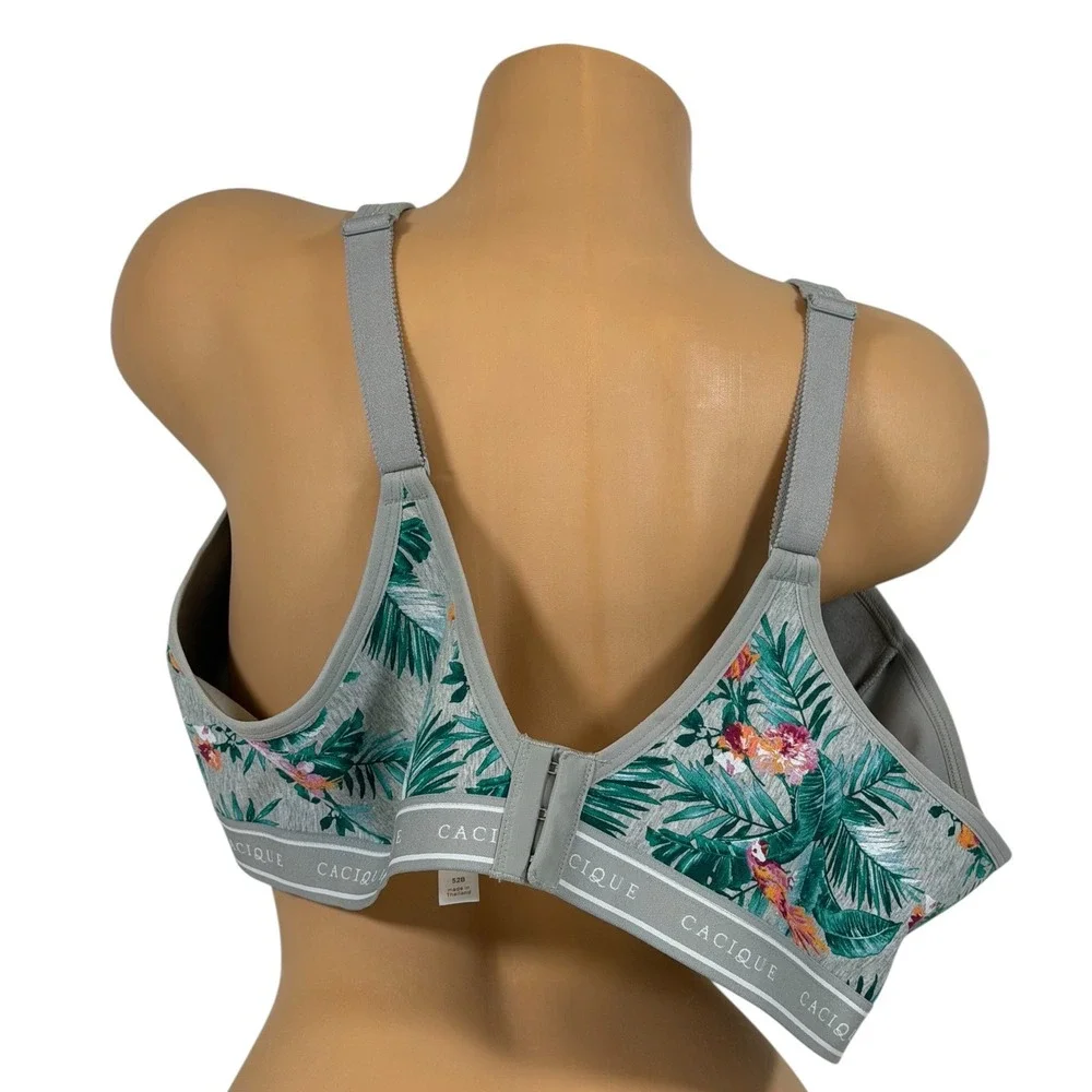 Cacique Women's 52B Tropical Floral Wireless Bra Gray Full Coverage Unlined